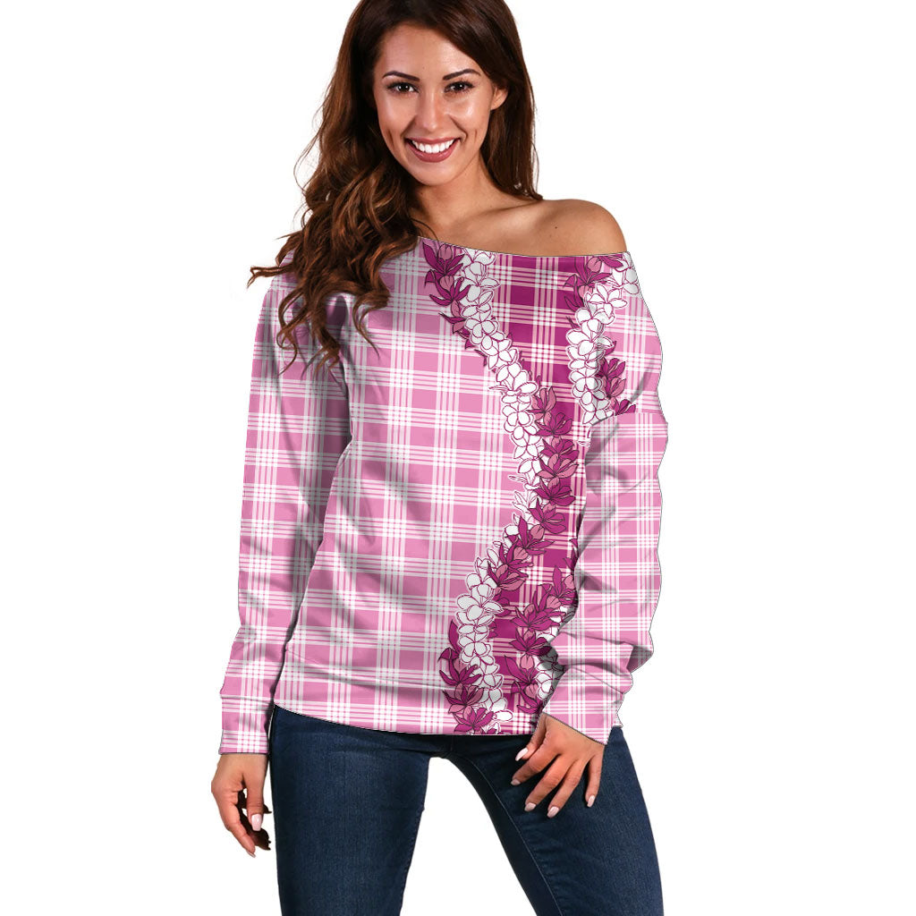 Pink Hawaii Palaka Off Shoulder Sweater Hawaiian Honohono Lei