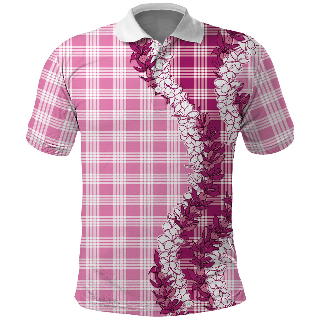 Pink Hawaii Palaka Polo Shirt Hawaiian Honohono Lei