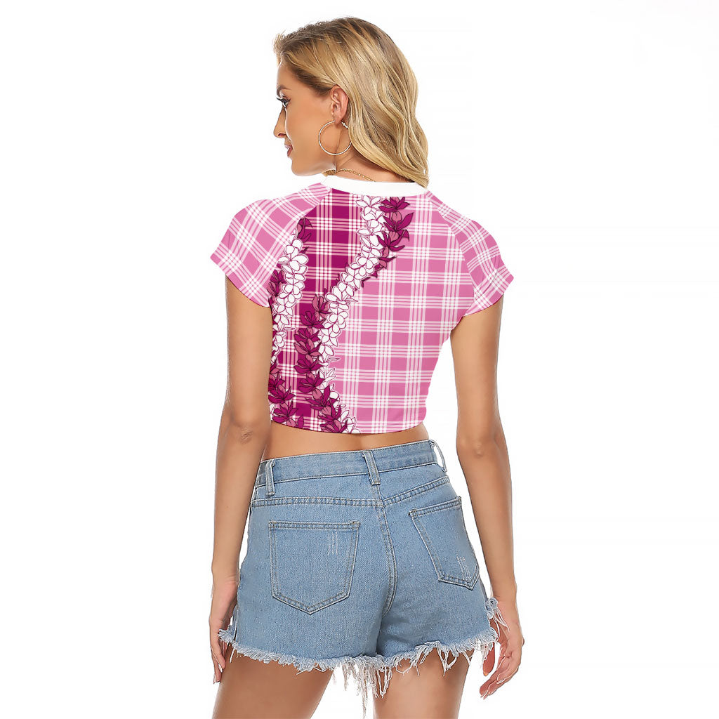Pink Hawaii Palaka Raglan Cropped T Shirt Hawaiian Honohono Lei