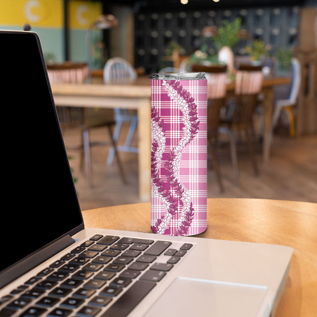 Pink Hawaii Palaka Skinny Tumbler Hawaiian Honohono Lei