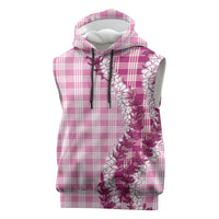 Pink Hawaii Palaka Sleeveless Hoodie Hawaiian Honohono Lei