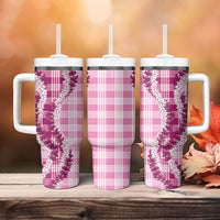 Pink Hawaii Palaka Tumbler With Handle Hawaiian Honohono Lei