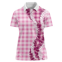 Pink Hawaii Palaka Women Polo Shirt Hawaiian Honohono Lei