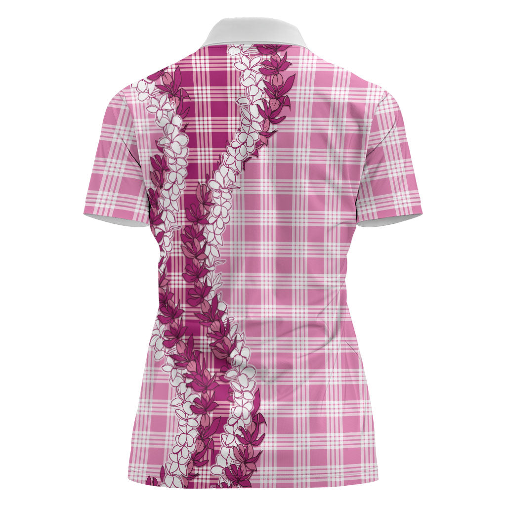 Pink Hawaii Palaka Women Polo Shirt Hawaiian Honohono Lei