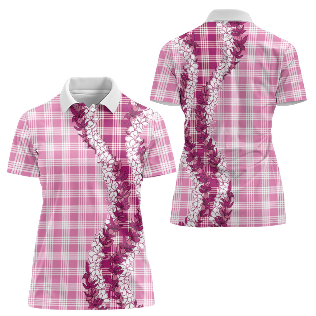 Pink Hawaii Palaka Women Polo Shirt Hawaiian Honohono Lei