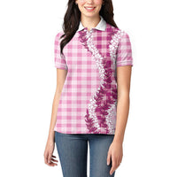 Pink Hawaii Palaka Women Polo Shirt Hawaiian Honohono Lei