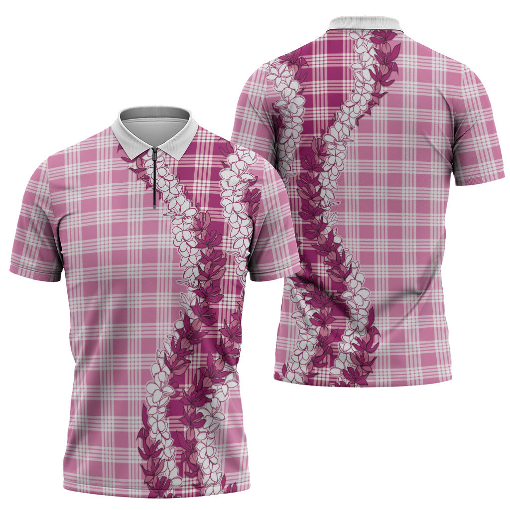 Pink Hawaii Palaka Zipper Polo Shirt Hawaiian Honohono Lei