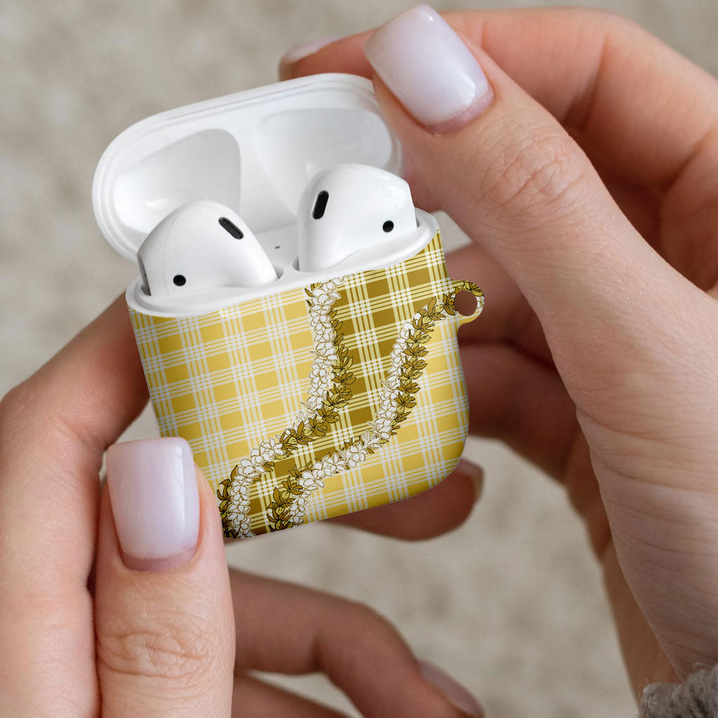 Yellow Hawaii Palaka AirPods Case Hawaiian Honohono Lei