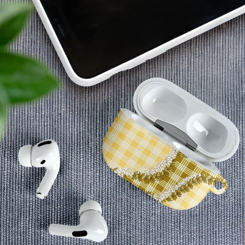 Yellow Hawaii Palaka AirPods Case Hawaiian Honohono Lei