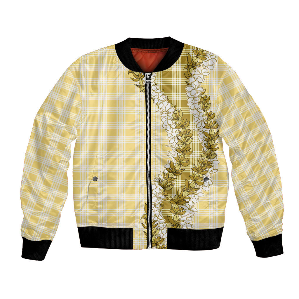 Yellow Hawaii Palaka Bomber Jacket Hawaiian Honohono Lei
