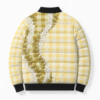 Yellow Hawaii Palaka Bomber Puffer Jacket Hawaiian Honohono Lei