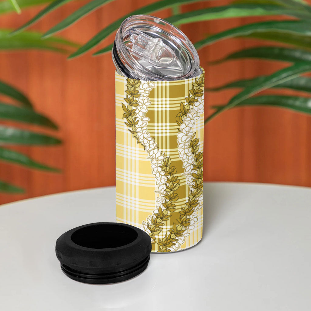 Yellow Hawaii Palaka 4 in 1 Can Cooler Tumbler Hawaiian Honohono Lei
