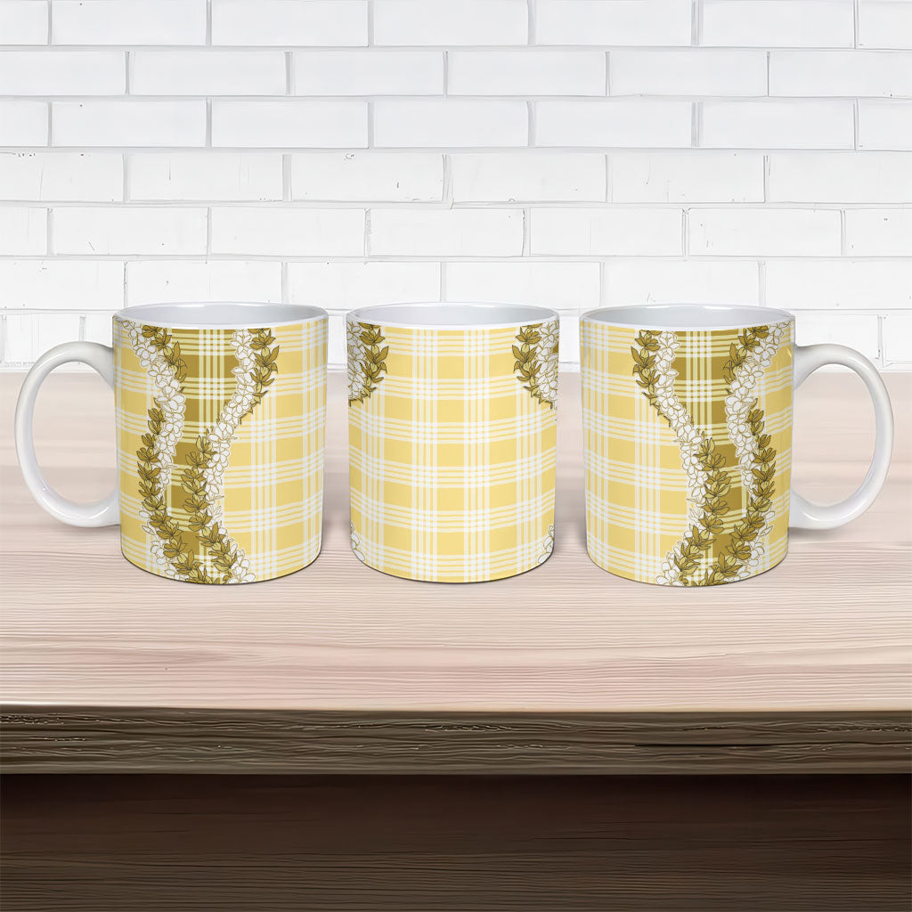 Yellow Hawaii Palaka Ceramic Mug Hawaiian Honohono Lei