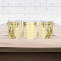 Yellow Hawaii Palaka Ceramic Mug Hawaiian Honohono Lei