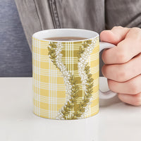 Yellow Hawaii Palaka Ceramic Mug Hawaiian Honohono Lei