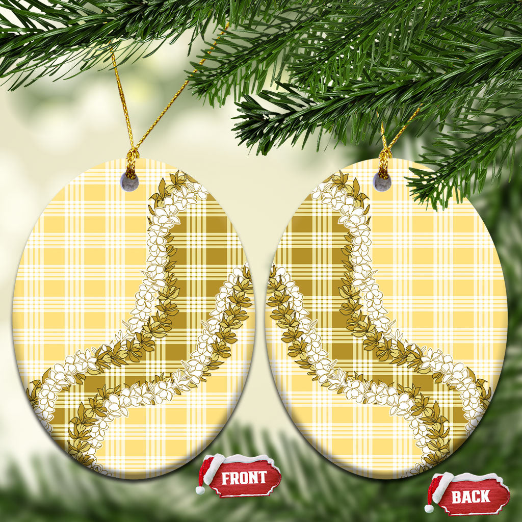 Yellow Hawaii Palaka Ceramic Ornament Hawaiian Honohono Lei LT05 Oval Yellow - Polynesian Pride