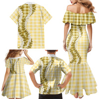 Yellow Hawaii Palaka Family Matching Mermaid Dress and Hawaiian Shirt Hawaiian Honohono Lei LT05 - Polynesian Pride