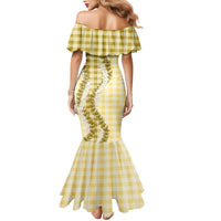 Yellow Hawaii Palaka Family Matching Mermaid Dress and Hawaiian Shirt Hawaiian Honohono Lei LT05 - Polynesian Pride