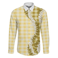 Yellow Hawaii Palaka Family Matching Off The Shoulder Long Sleeve Dress and Hawaiian Shirt Hawaiian Honohono Lei LT05 Dad's Shirt - Long Sleeve Yellow - Polynesian Pride