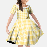 Yellow Hawaii Palaka Family Matching Off Shoulder Short Dress and Hawaiian Shirt Hawaiian Honohono Lei LT05 Daughter's Dress Yellow - Polynesian Pride