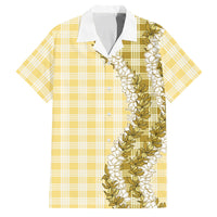Yellow Hawaii Palaka Family Matching Off Shoulder Short Dress and Hawaiian Shirt Hawaiian Honohono Lei LT05 Dad's Shirt - Short Sleeve Yellow - Polynesian Pride