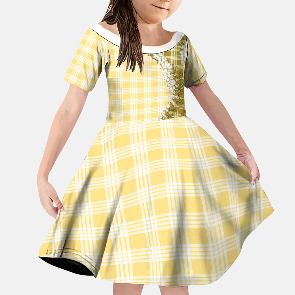 Yellow Hawaii Palaka Family Matching Summer Maxi Dress and Hawaiian Shirt Hawaiian Honohono Lei LT05 Daughter's Dress Yellow - Polynesian Pride