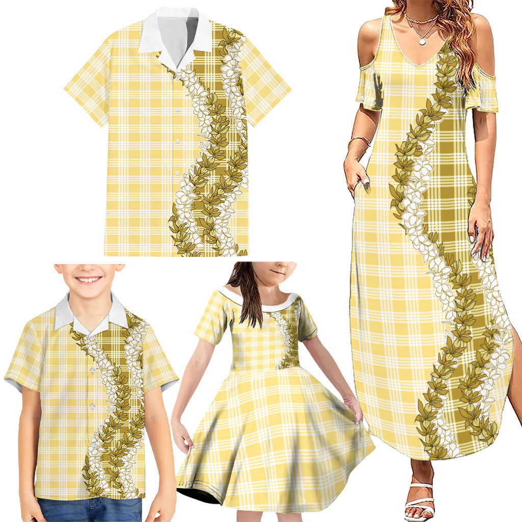 Yellow Hawaii Palaka Family Matching Summer Maxi Dress and Hawaiian Shirt Hawaiian Honohono Lei LT05 - Polynesian Pride