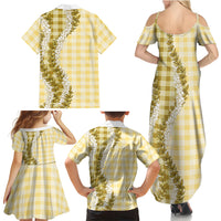Yellow Hawaii Palaka Family Matching Summer Maxi Dress and Hawaiian Shirt Hawaiian Honohono Lei LT05 - Polynesian Pride