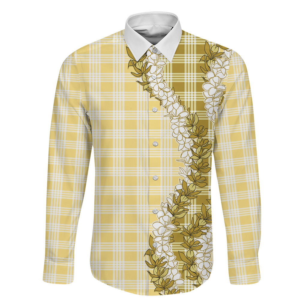 Yellow Hawaii Palaka Family Matching Summer Maxi Dress and Hawaiian Shirt Hawaiian Honohono Lei LT05 Dad's Shirt - Long Sleeve Yellow - Polynesian Pride