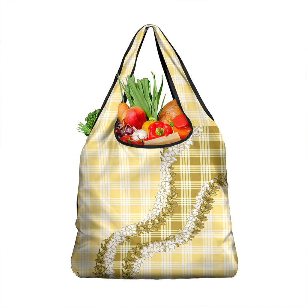 Yellow Hawaii Palaka Grocery Bag Hawaiian Honohono Lei