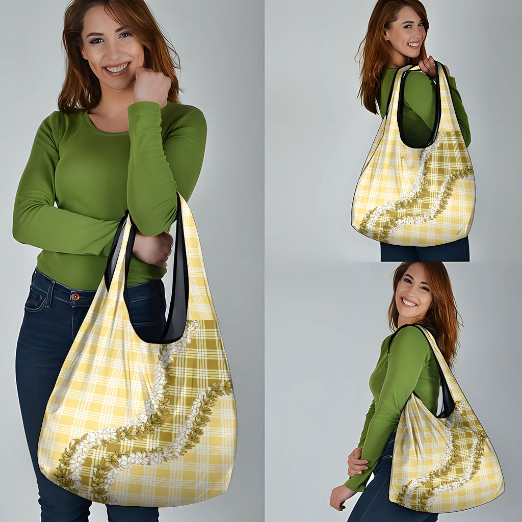 Yellow Hawaii Palaka Grocery Bag Hawaiian Honohono Lei