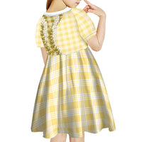 Yellow Hawaii Palaka Kid Short Sleeve Dress Hawaiian Honohono Lei