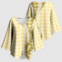 Yellow Hawaii Palaka Kimono Sleeve Blouse Hawaiian Honohono Lei