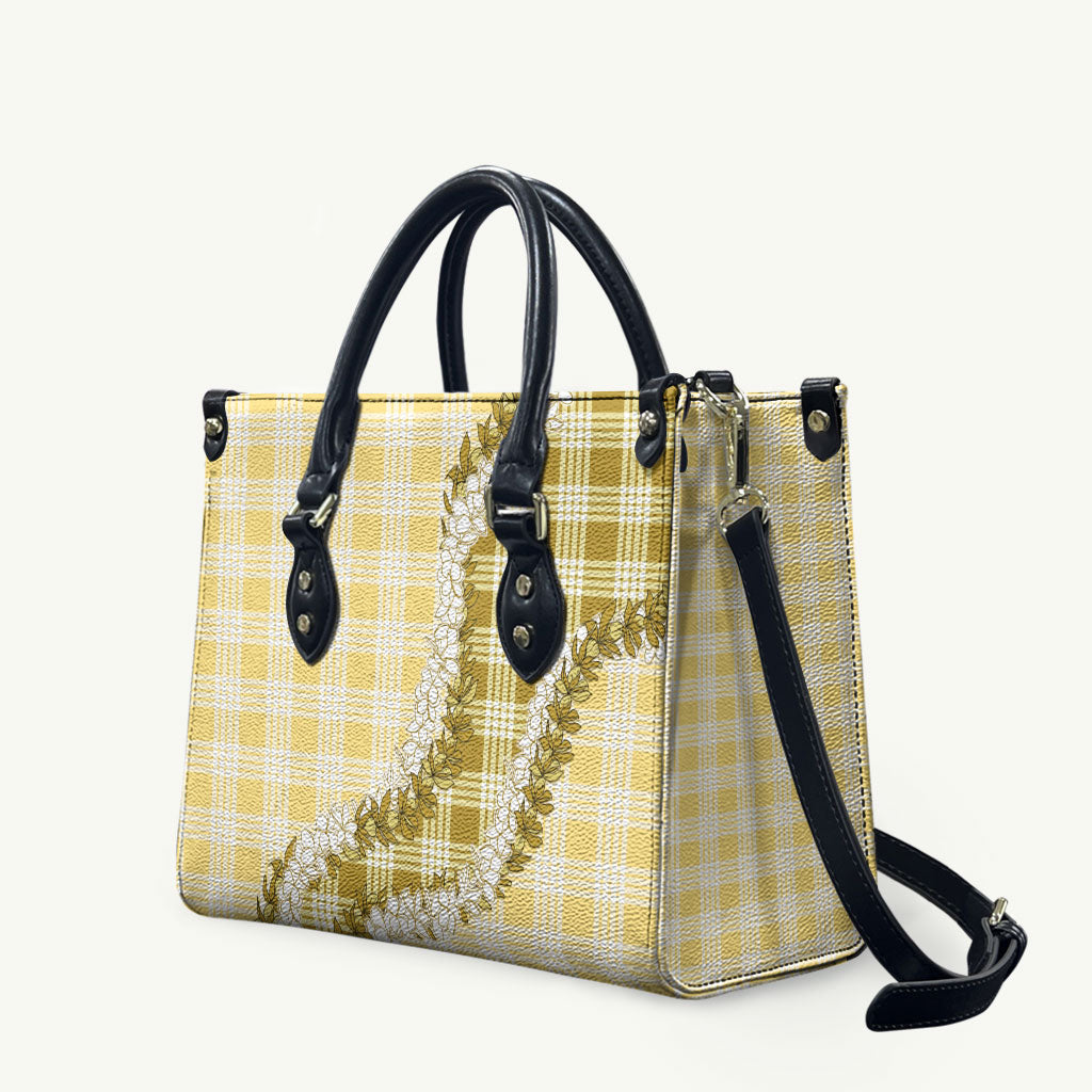 Yellow Hawaii Palaka Leather Bag Hawaiian Honohono Lei