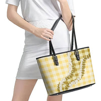 Yellow Hawaii Palaka Leather Tote Bag Hawaiian Honohono Lei