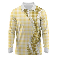 Yellow Hawaii Palaka Long Sleeve Polo Shirt Hawaiian Honohono Lei