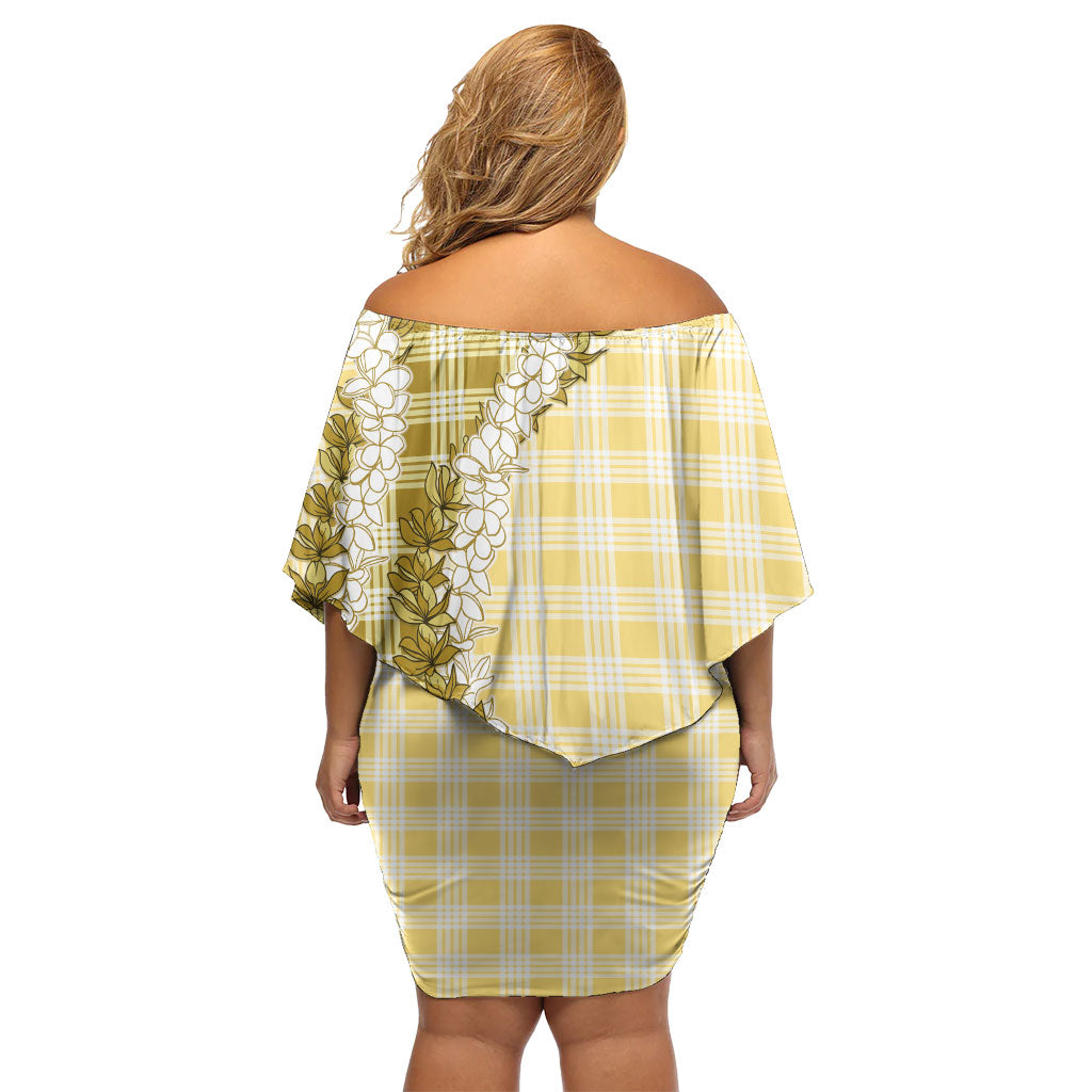 Yellow Hawaii Palaka Off Shoulder Short Dress Hawaiian Honohono Lei