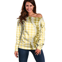 Yellow Hawaii Palaka Off Shoulder Sweater Hawaiian Honohono Lei
