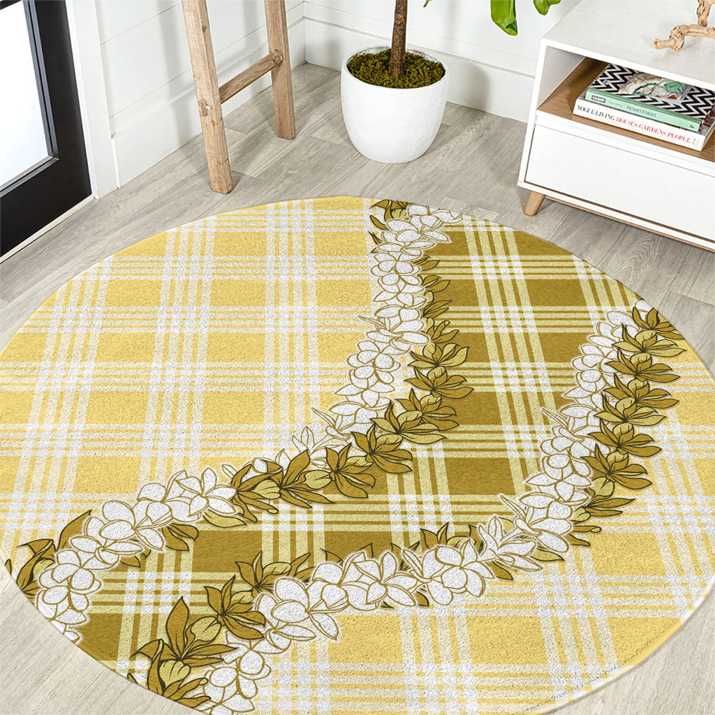 Yellow Hawaii Palaka Round Carpet Hawaiian Honohono Lei