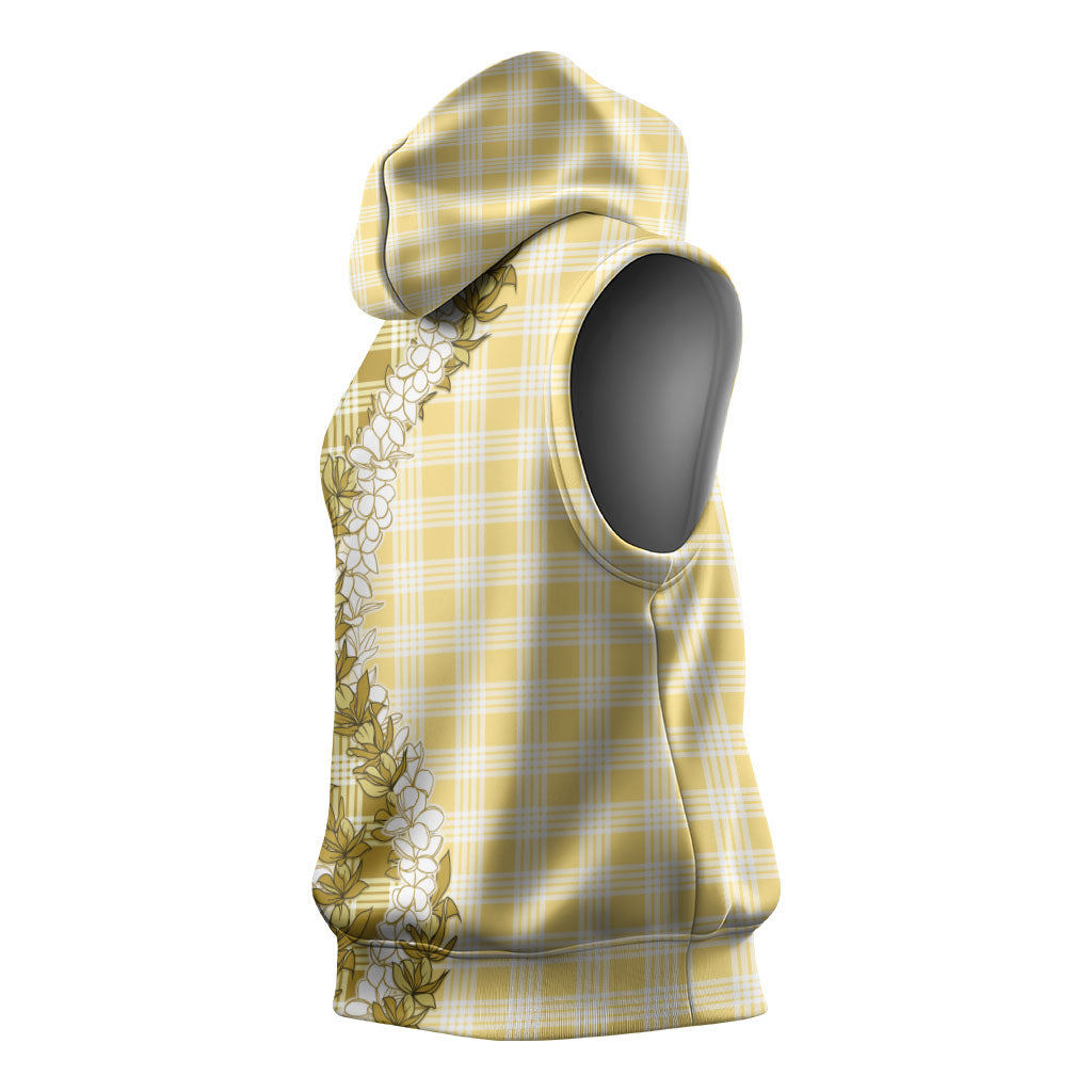 Yellow Hawaii Palaka Sleeveless Hoodie Hawaiian Honohono Lei