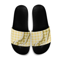 Yellow Hawaii Palaka Slide Sandals Hawaiian Honohono Lei