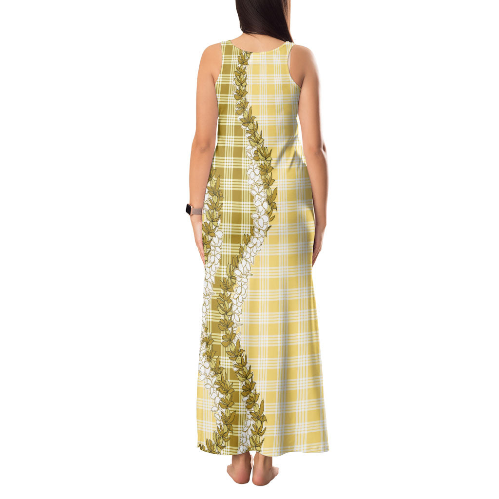 Yellow Hawaii Palaka Tank Maxi Dress Hawaiian Honohono Lei