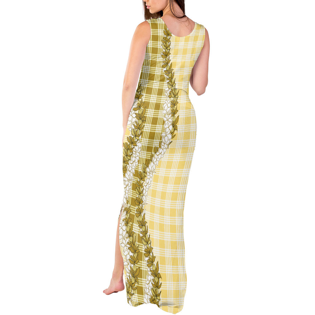 Yellow Hawaii Palaka Tank Maxi Dress Hawaiian Honohono Lei