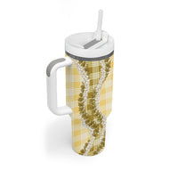 Yellow Hawaii Palaka Tumbler With Handle Hawaiian Honohono Lei
