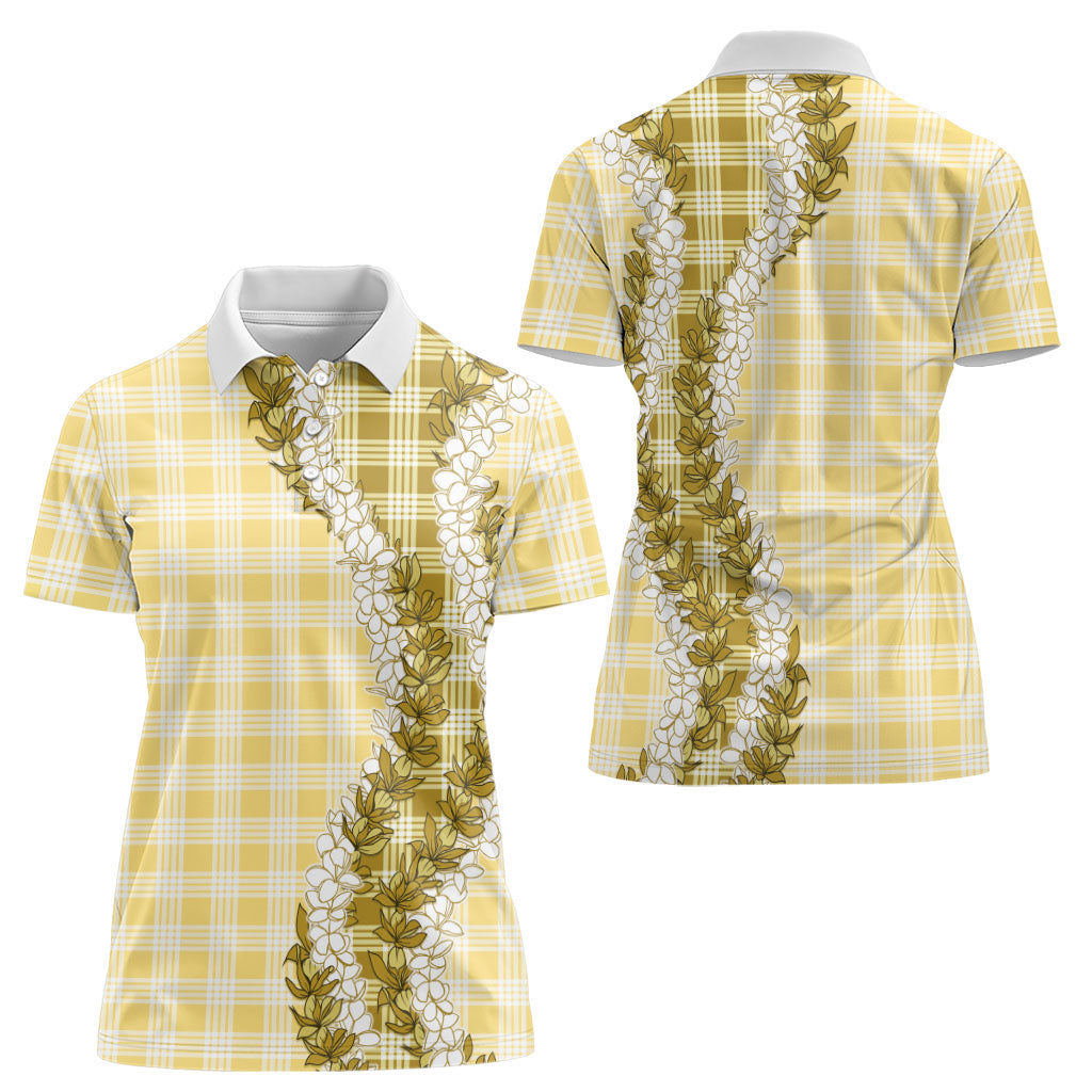 Yellow Hawaii Palaka Women Polo Shirt Hawaiian Honohono Lei
