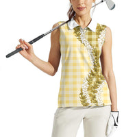 Yellow Hawaii Palaka Women Sleeveless Polo Shirt Hawaiian Honohono Lei