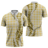 Yellow Hawaii Palaka Zipper Polo Shirt Hawaiian Honohono Lei
