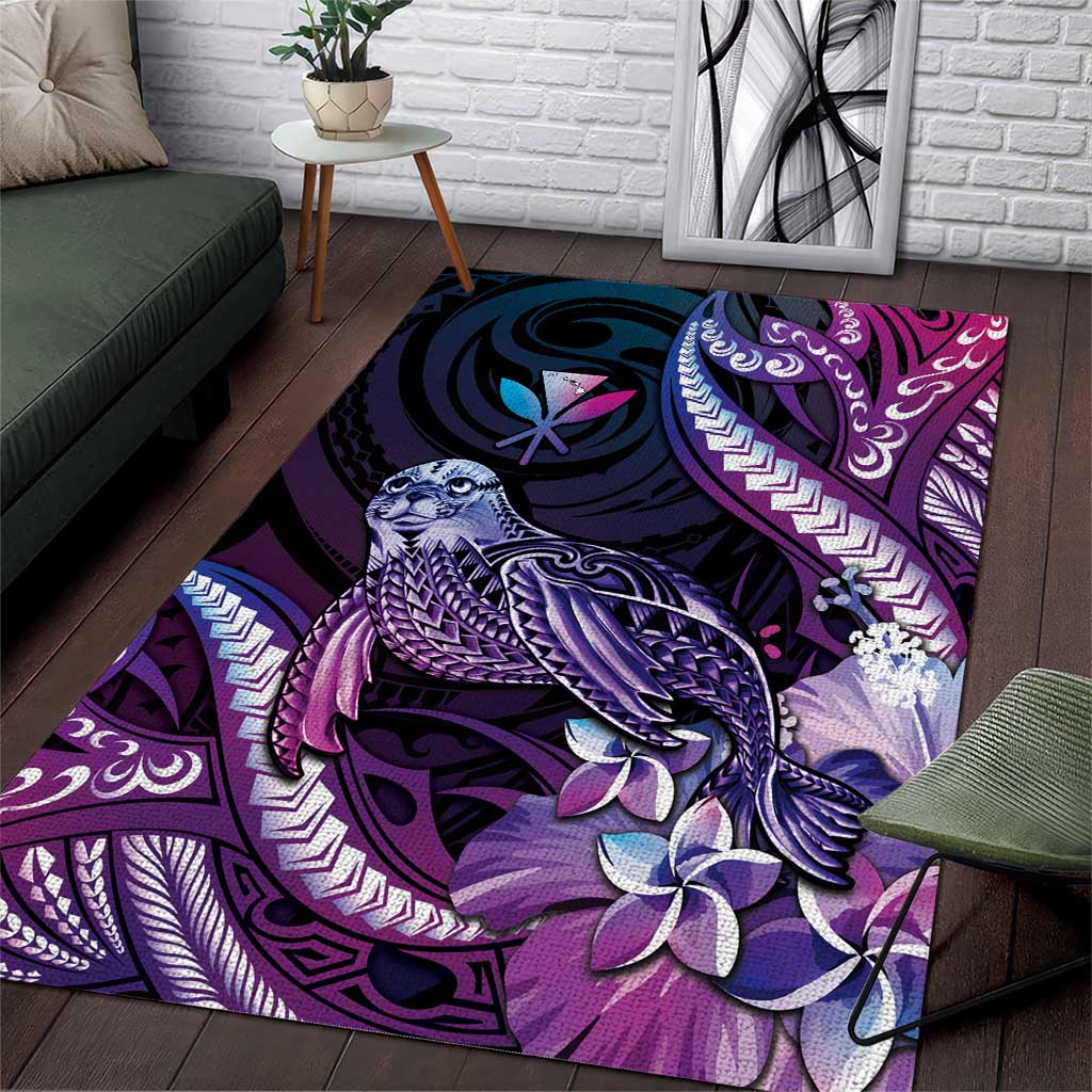 Hawaiian Monk Seal Area Rug Kakau Tribal Pattern Violet Gradient