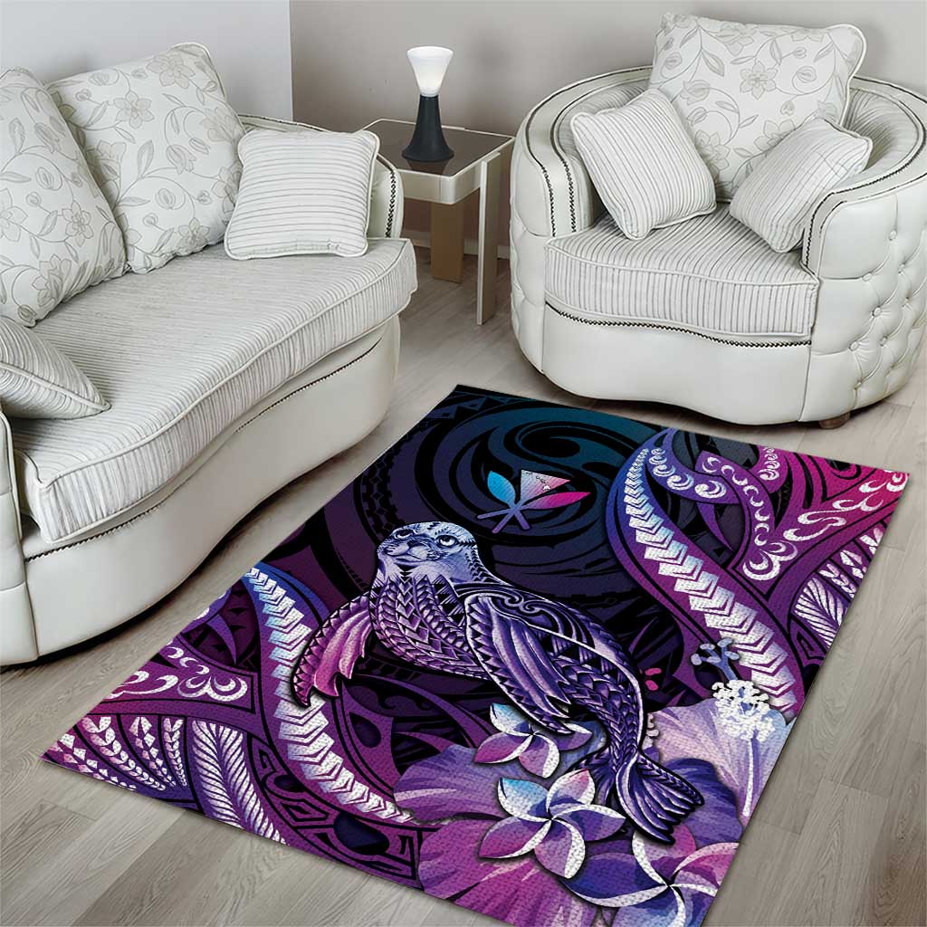 Hawaiian Monk Seal Area Rug Kakau Tribal Pattern Violet Gradient