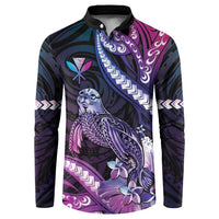 Hawaiian Monk Seal Button Sweatshirt Kakau Tribal Pattern Violet Gradient